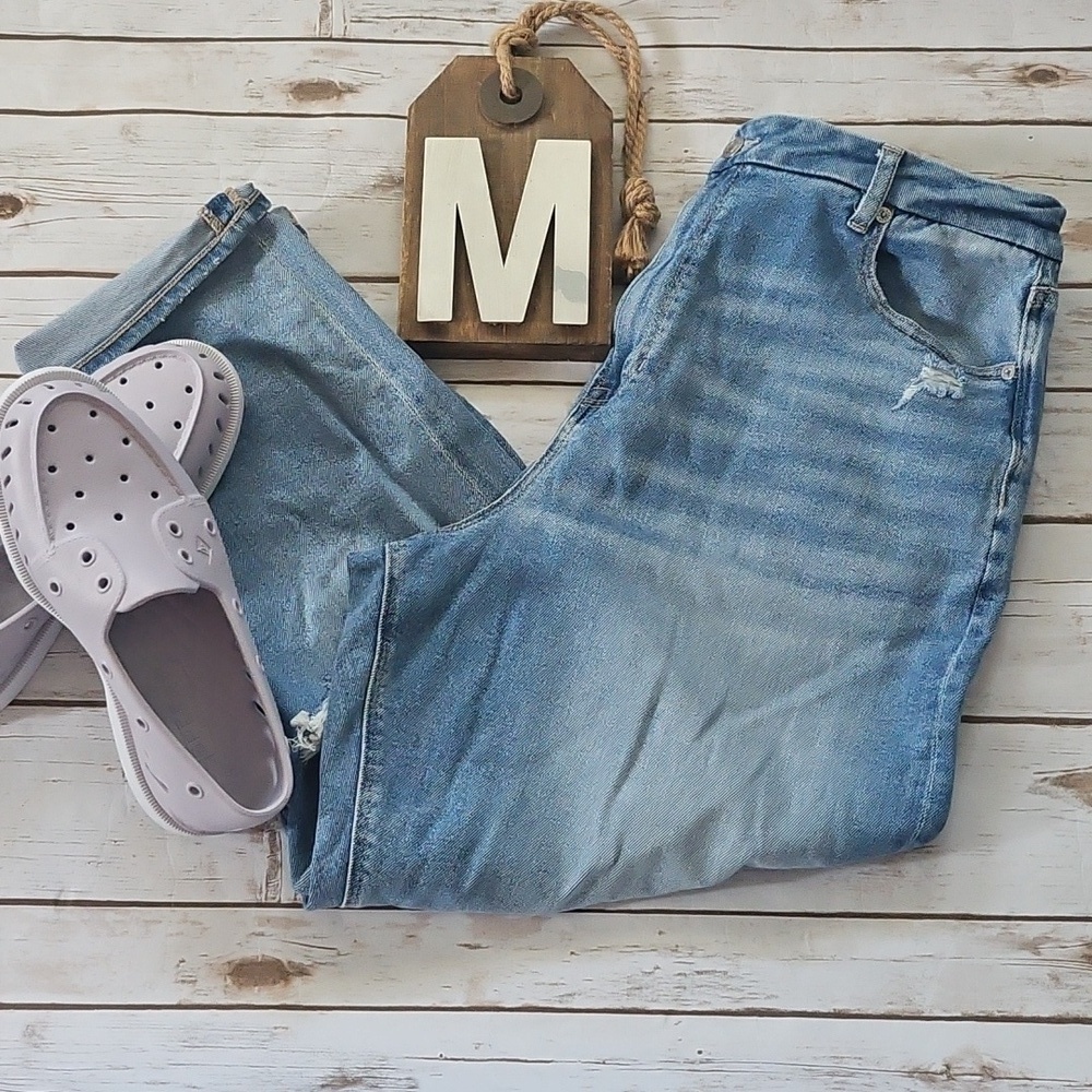 American Eagle Outfitters Light Wash Curvy Mom Stretch Jeans Size 16 Short